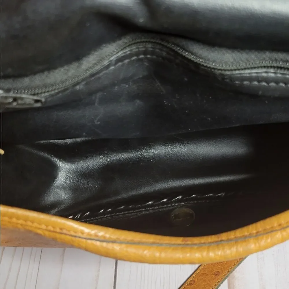 Francois Marot Paris Ostrich Leather Classic Flap Bag crossbody Vintage